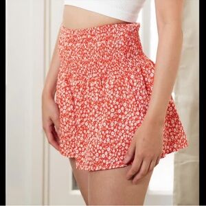 Aerie Red Floral High-Waisted Shorts